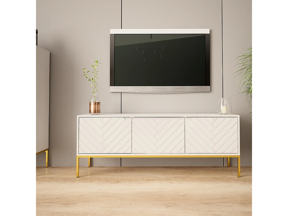 Meuble TV 3 portes 151 cm Daria Blanc