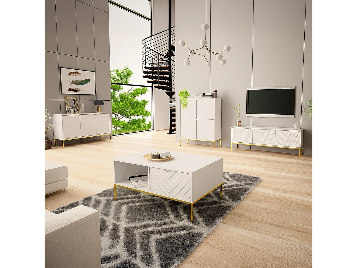 Meuble TV 3 portes 151 cm Daria Blanc