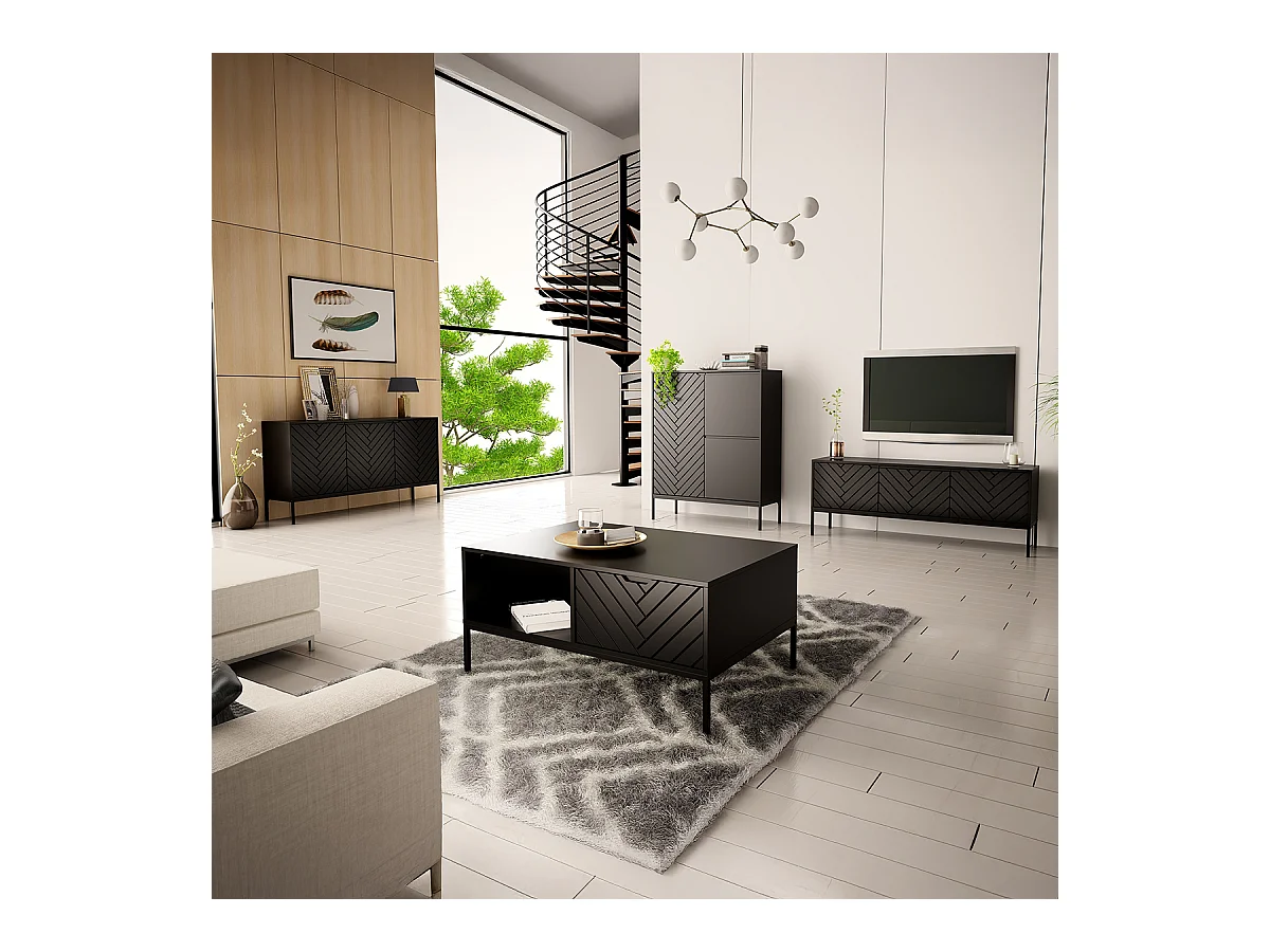 Meuble TV 3 portes 151 cm Daria Noir