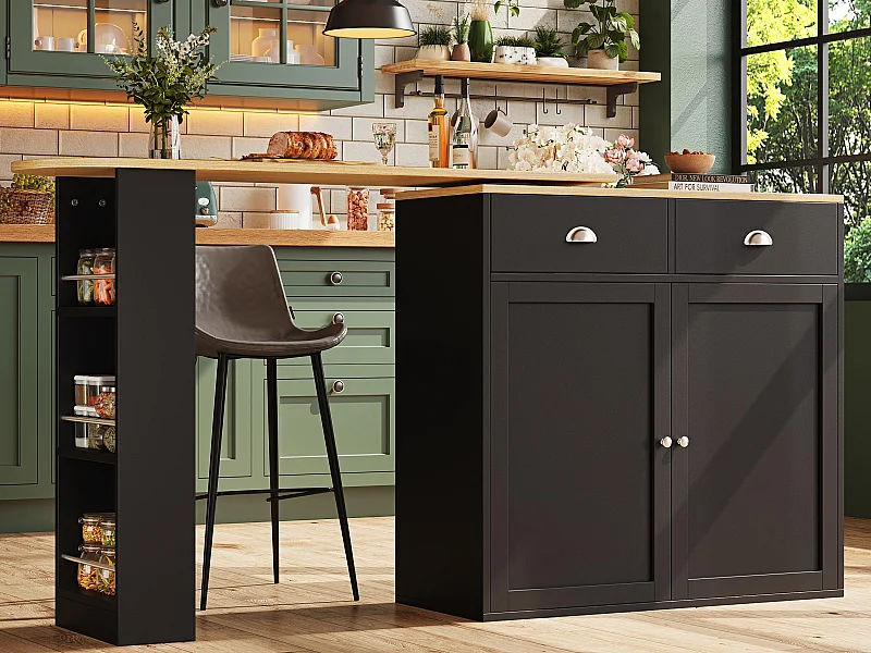 Moderner drehbarer Bar-Schrank 360° - 203×39×105 cm - 2 Schubladen und 2 Türen - mit Seitenregalen - schwarz