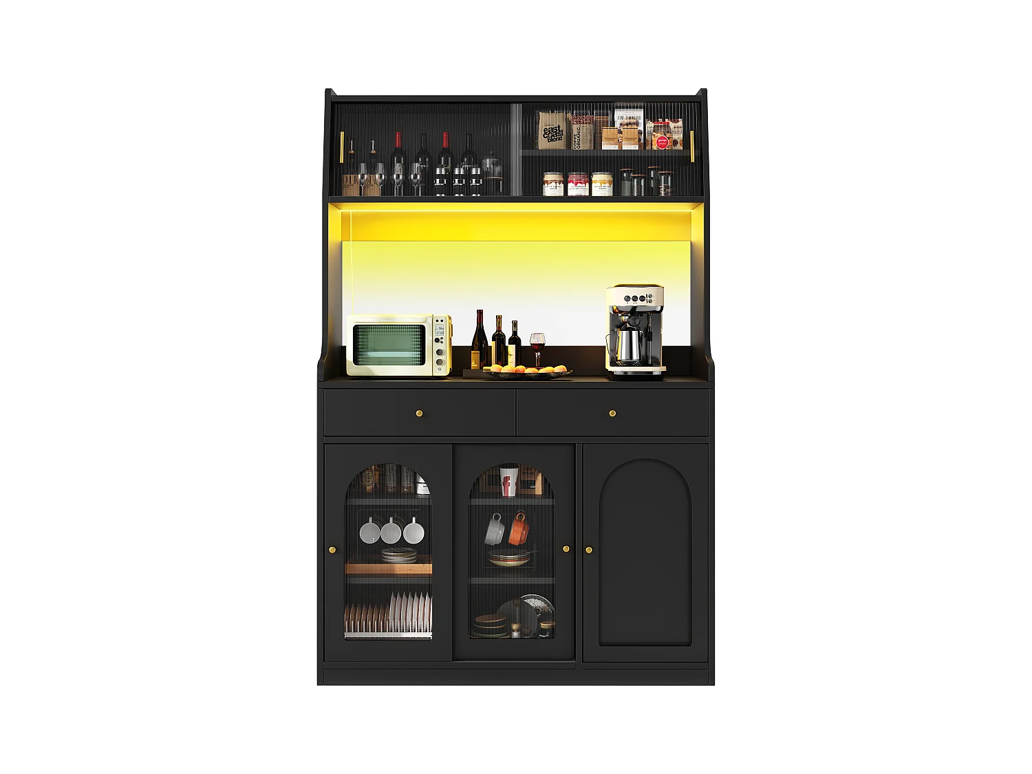 Buffet de cuisine 120x40x180cm - avec éclairage LED - 2 tiroirs et 5 portes- étagères réglables - noir