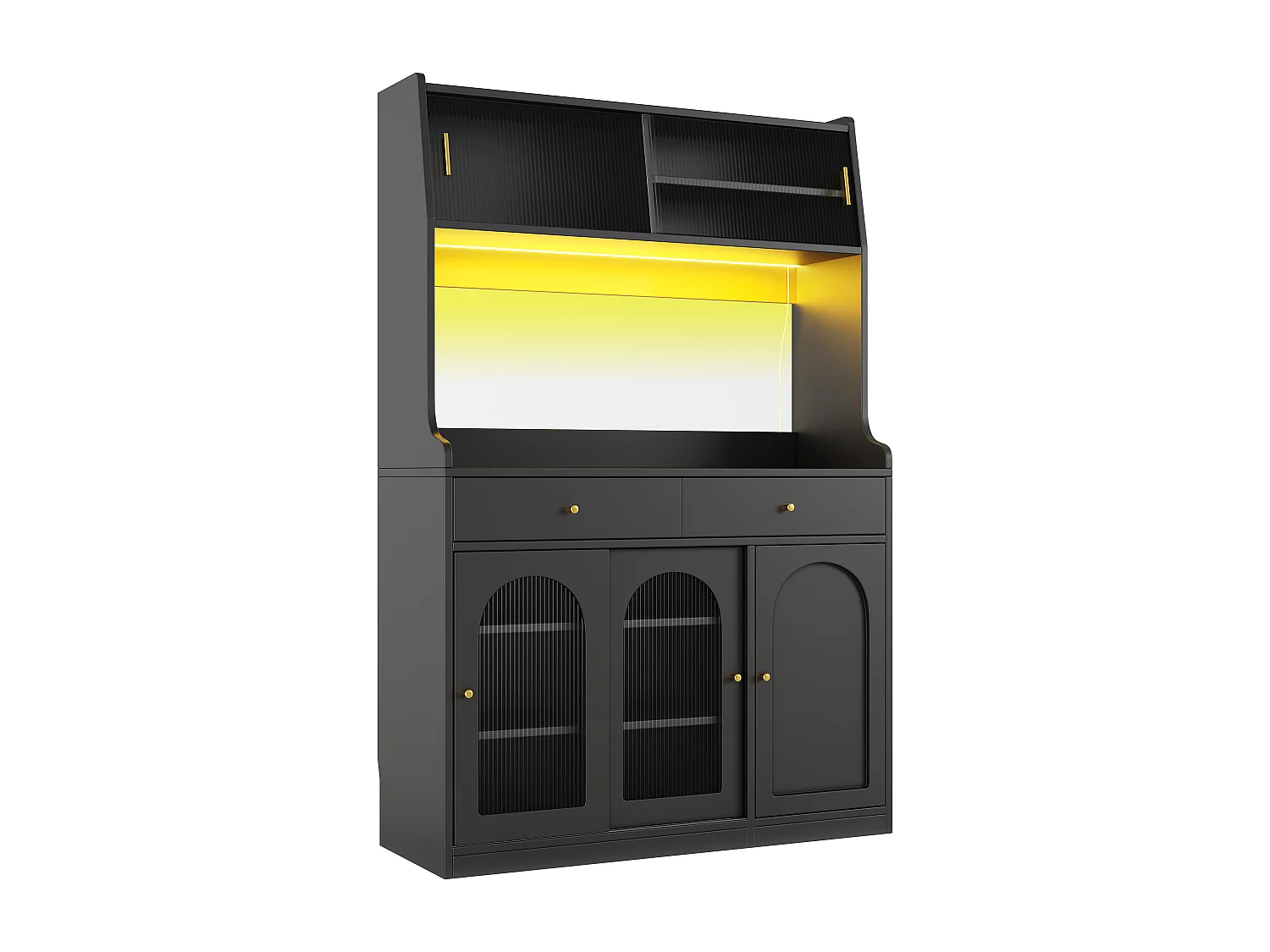 Buffet de cuisine 120x40x180cm - avec éclairage LED - 2 tiroirs et 5 portes- étagères réglables - noir