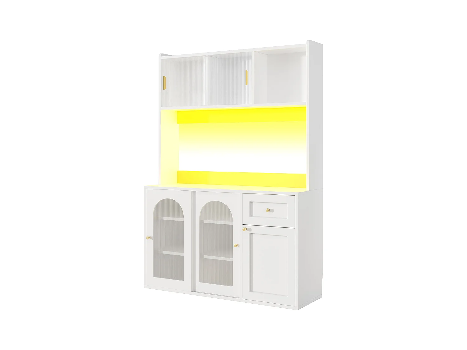 Buffet de cuisine 120x35x167cm - avec éclairage LED - 1 tiroir et 5 portes - étagères réglables - blanc