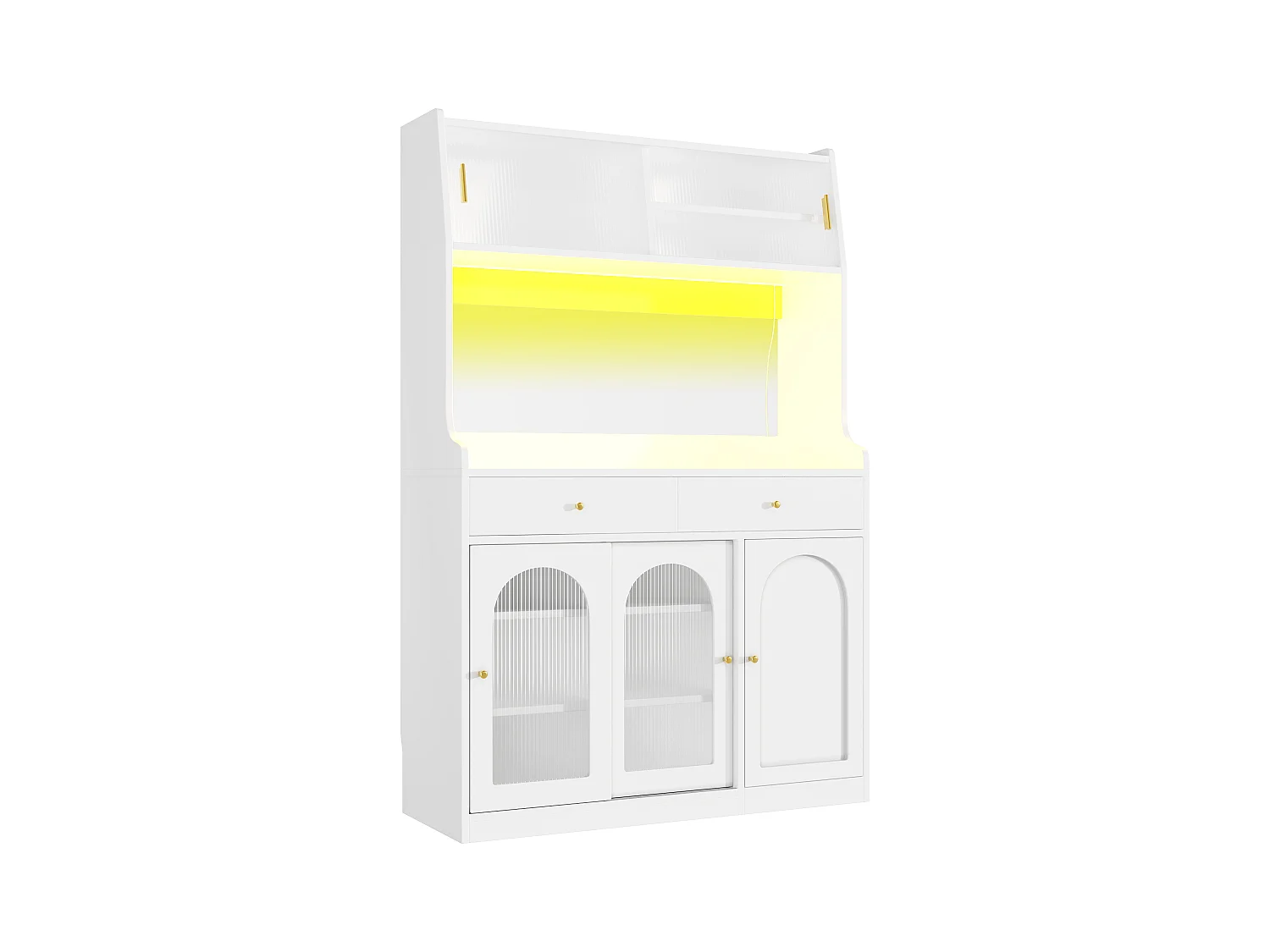 Buffet de cuisine 120x40x180cm - avec éclairage LED - 2 tiroirs et 5 portes- étagères réglables - blanc