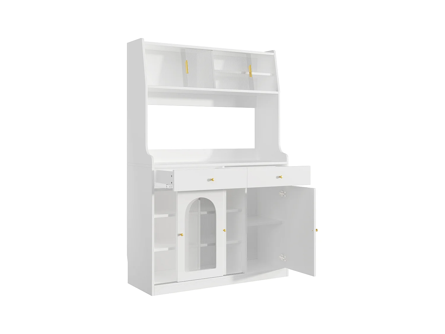 Buffet de cuisine 120x40x180cm - avec éclairage LED - 2 tiroirs et 5 portes- étagères réglables - blanc