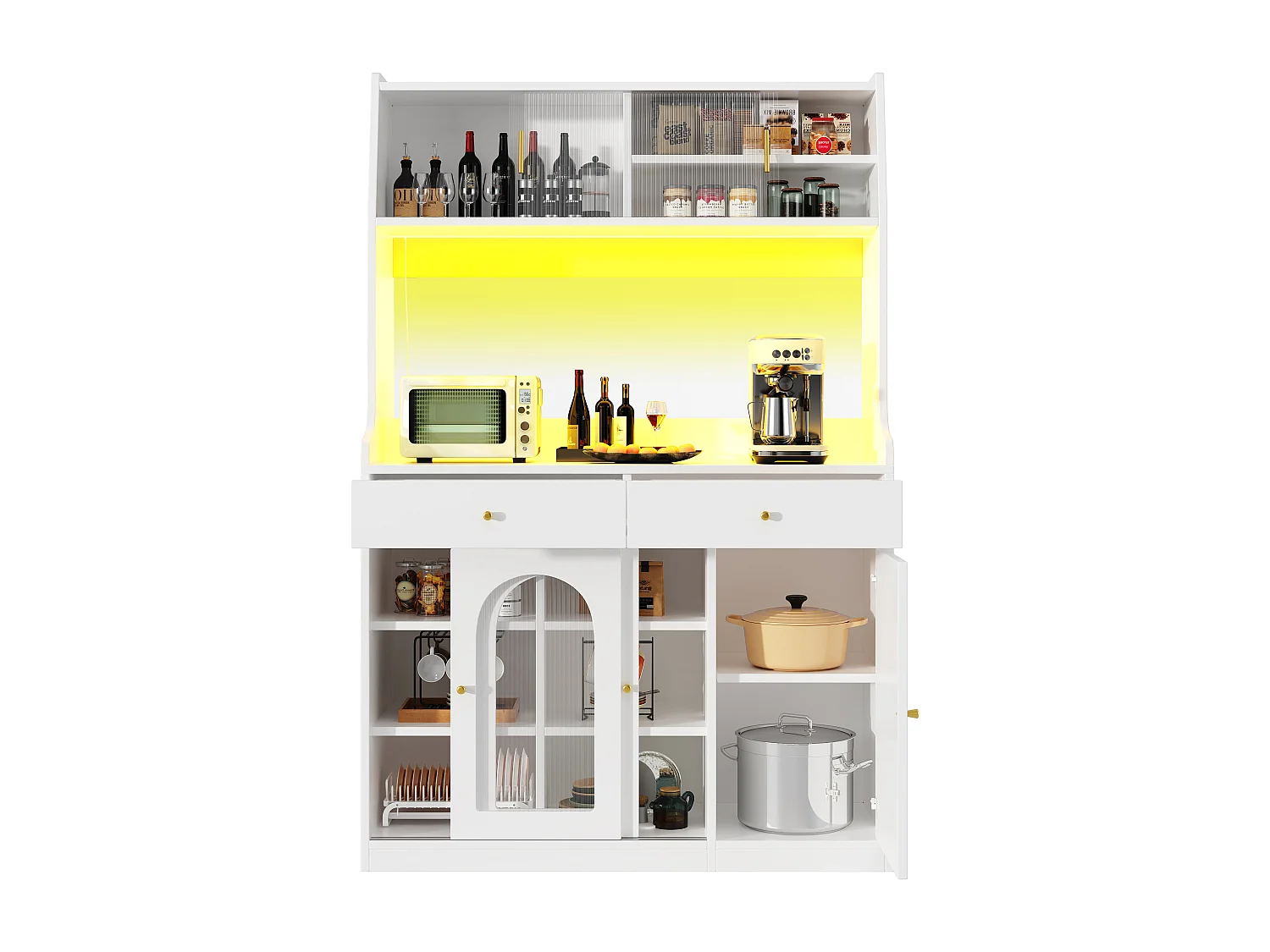 Credenza da cucina 120×40×180 cm - con illuminazione LED - 2 cassetti e 5 ante - ripiani regolabili - bianco