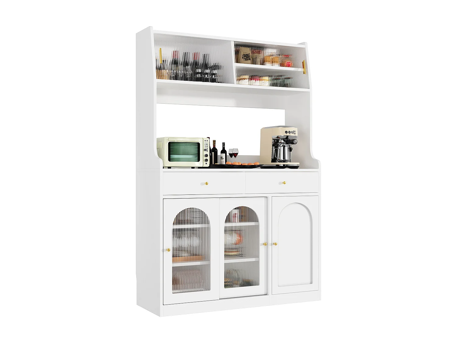 Credenza da cucina 120×40×180 cm - con illuminazione LED - 2 cassetti e 5 ante - ripiani regolabili - bianco