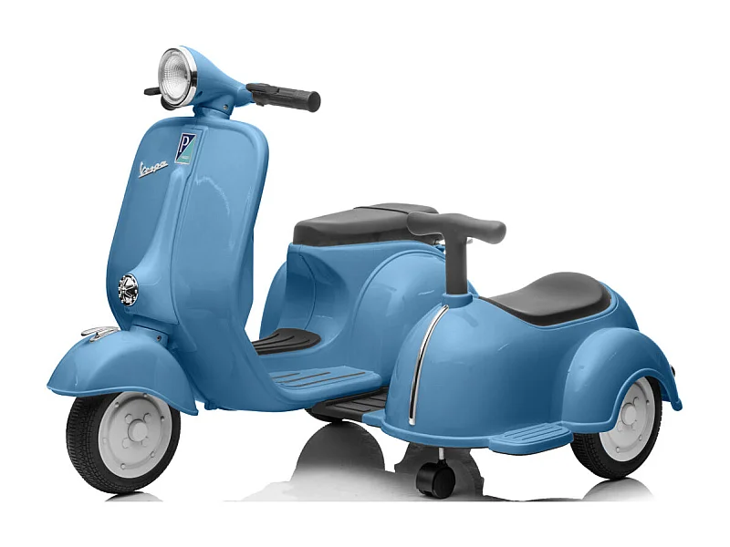 6V elektrische kinderstep - Vespa-stijl 2-zits (2-4 km/u), Bluetooth-muziek, leeftijd 3+, lichtblauw