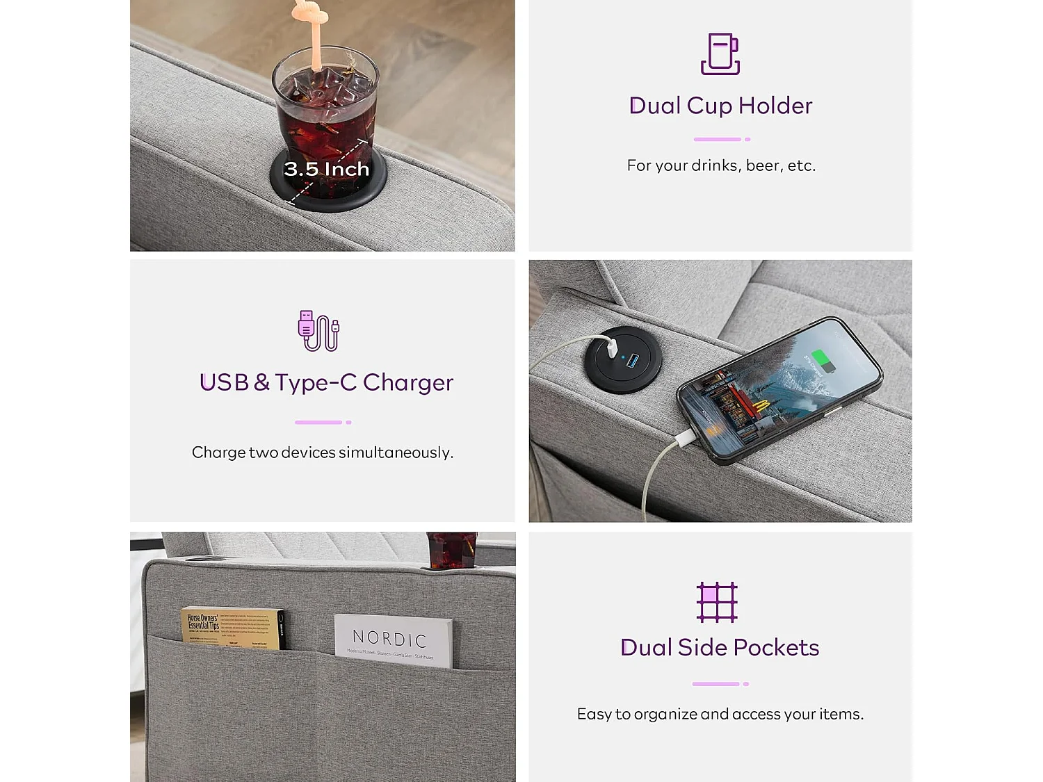 Canapé Convertible 3 en 1 Fauteuil-lit avec Fonction Lit avec Coussin et Sac Convertible Canapés pour Salon Cadre en Bois Fauteuil Style Moderne Gris