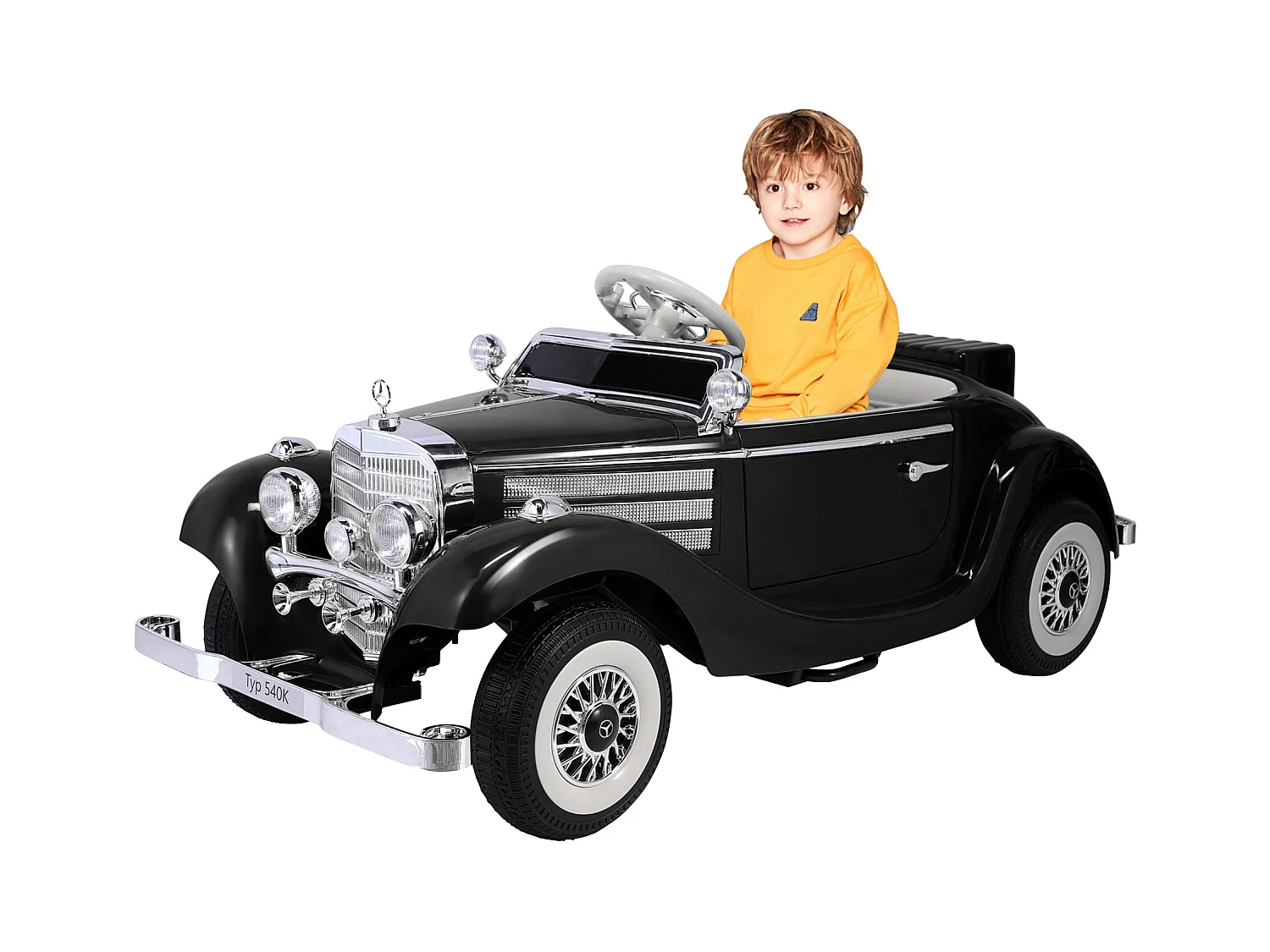 Coche Eléctrico Retro para Niños - ORYXEARTH - Negro - Batería 12V - Velocidad 3-6 km/h