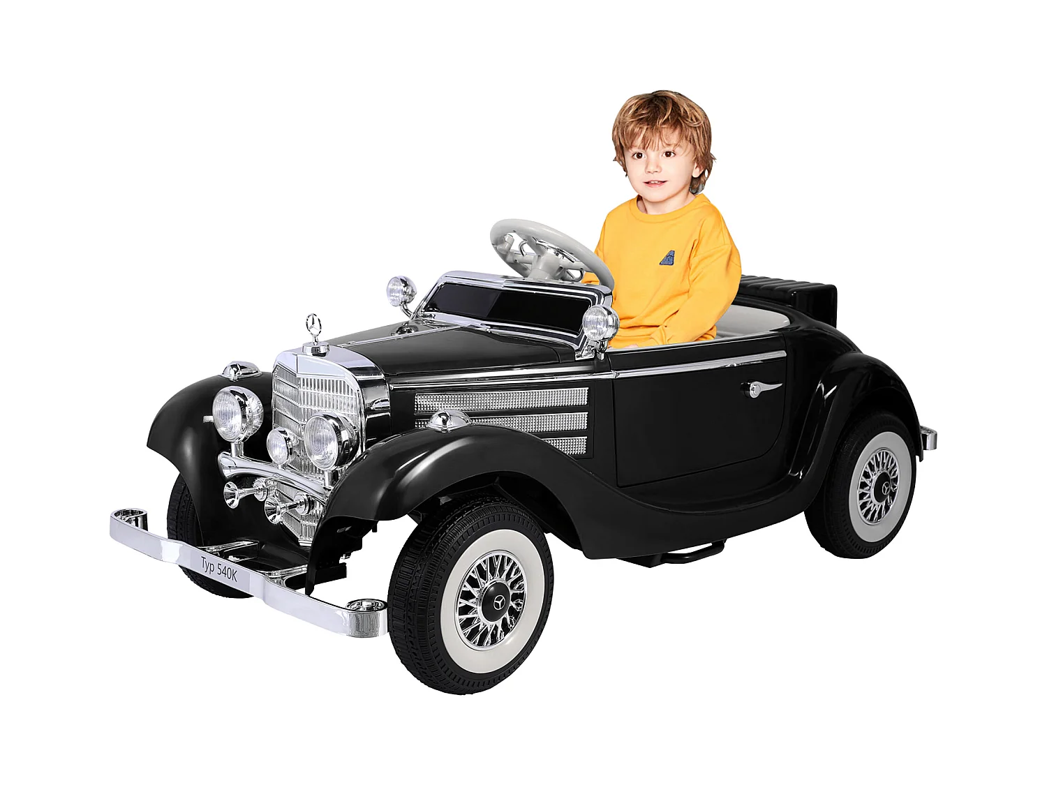 Coche Eléctrico Retro para Niños - ORYXEARTH - Negro - Batería 12V - Velocidad 3-6 km/h