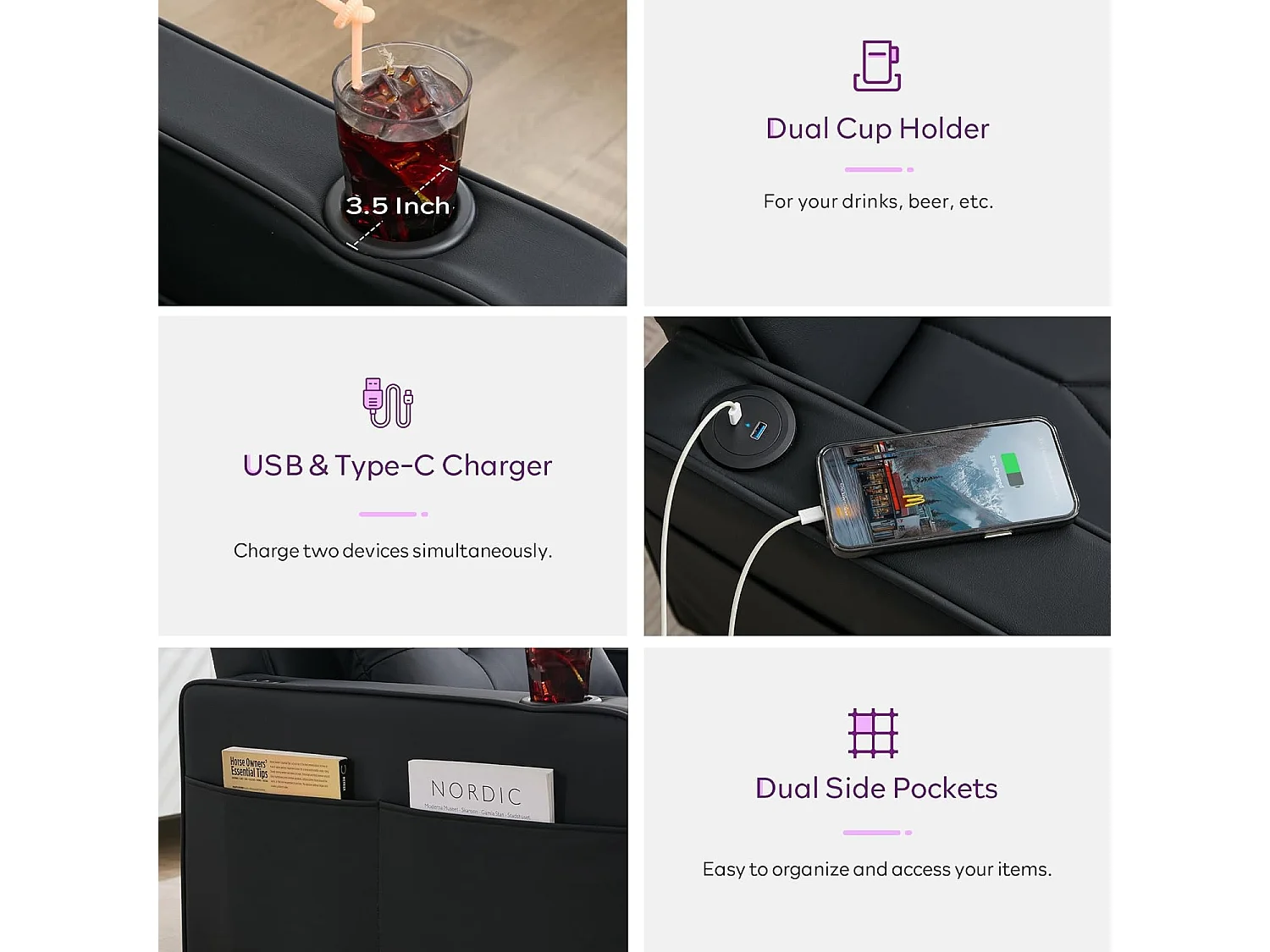 Canapé Convertible 3 en 1 Fauteuil-lit avec Fonction Lit avec Coussin et Sac Convertible Canapés pour Salon Cadre en Bois Fauteuil Style Moderne Noir