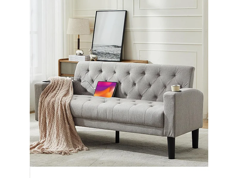 Canapé 2 Places Style moderne Petit Canapé-lit Confort Canapé Droit en Bois Massif Canapé pour salon Gris clair