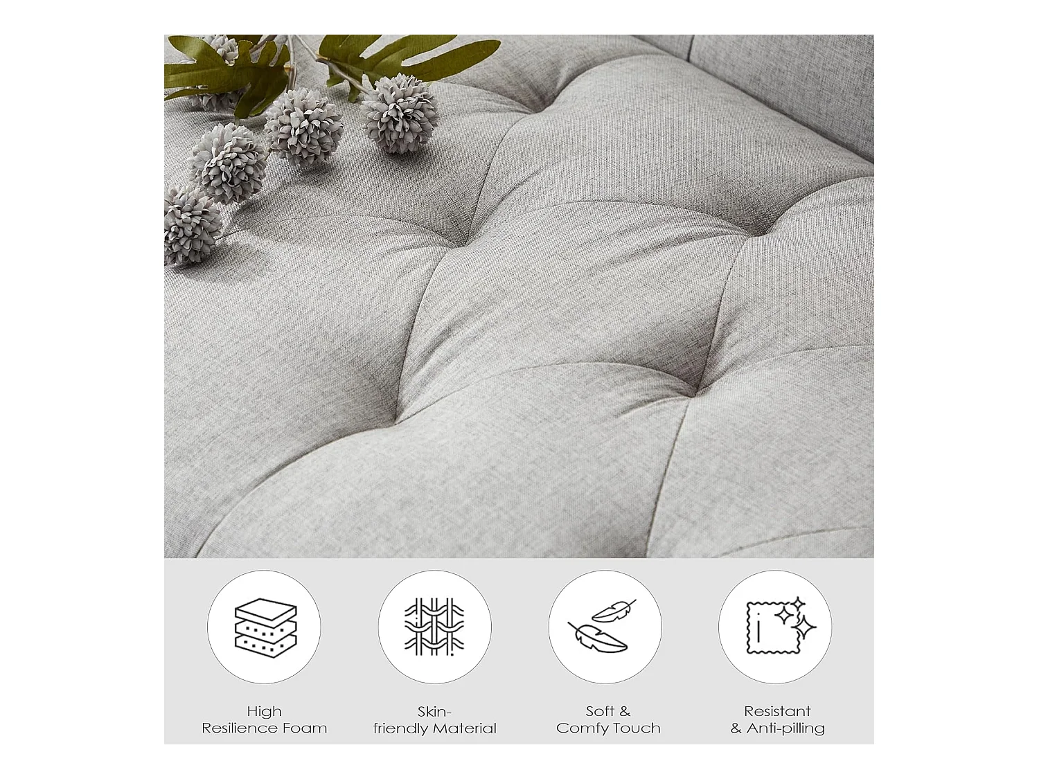 Canapé 2 Places Style moderne Petit Canapé-lit Confort Canapé Droit en Bois Massif Canapé pour salon Gris clair