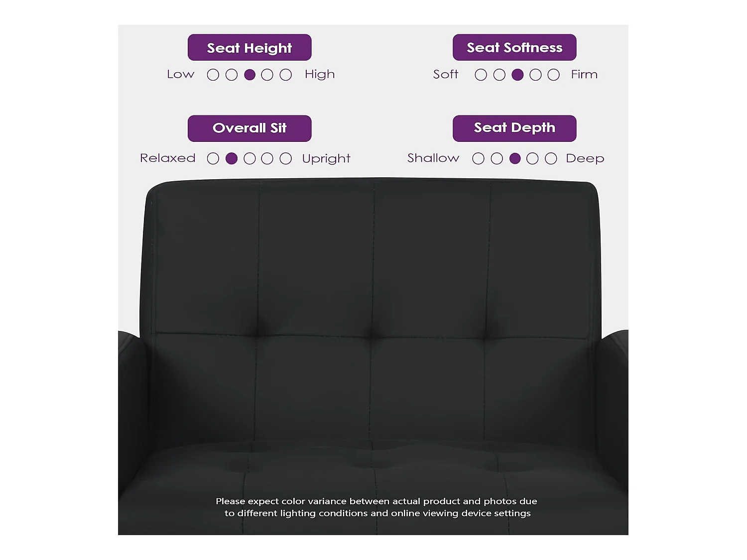 Fauteuil de Salon Style Mid-century Canapé 1 Place avec Coussins Confortable Fauteuil Relax pour Salon Cadre en Bois Fauteuil (Noir)