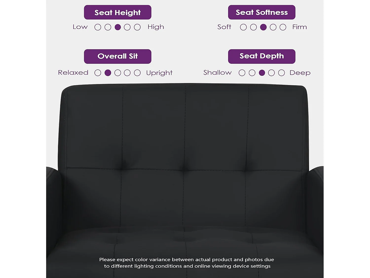 Fauteuil de Salon Style Mid-century Canapé 1 Place avec Coussins Confortable Fauteuil Relax pour Salon Cadre en Bois Fauteuil (Noir)