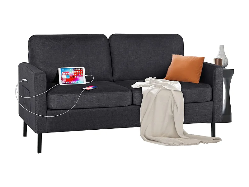 Canapé 2 Places Canapé-lit avec Fonction de Couchage Canapé Convertible Canapés avec Dossier réglable en Tissu Style Simple Gris foncé