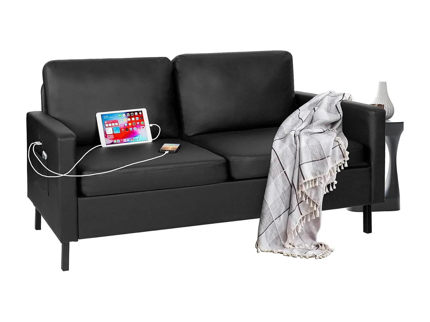 Canapé 2 Places Canapé-lit avec Fonction de Couchage Canapé Convertible Canapés avec Dossier réglable en Tissu Style Simple Noir