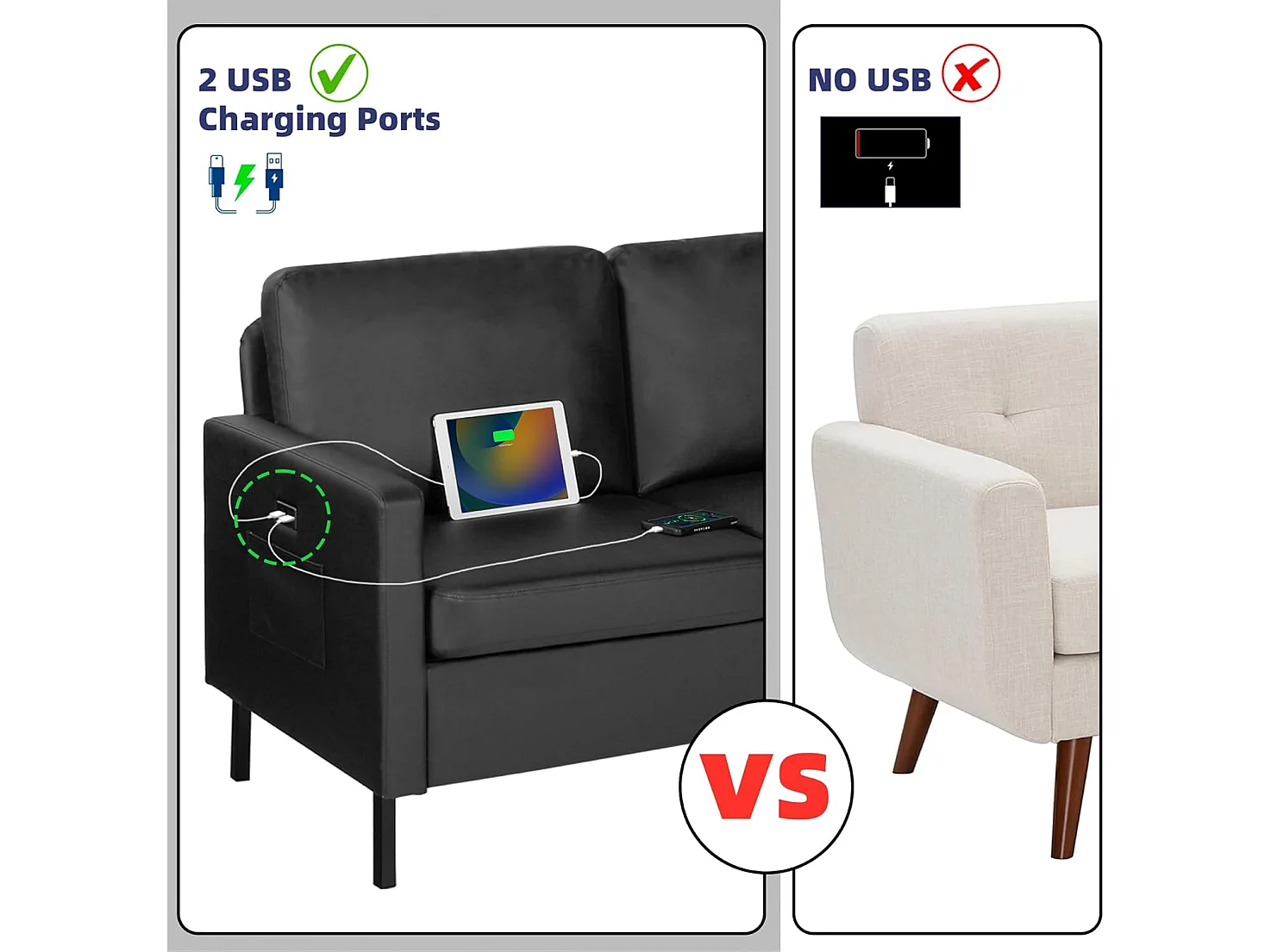 Canapé 2 Places Canapé-lit avec Fonction de Couchage Canapé Convertible Canapés avec Dossier réglable en Tissu Style Simple Noir