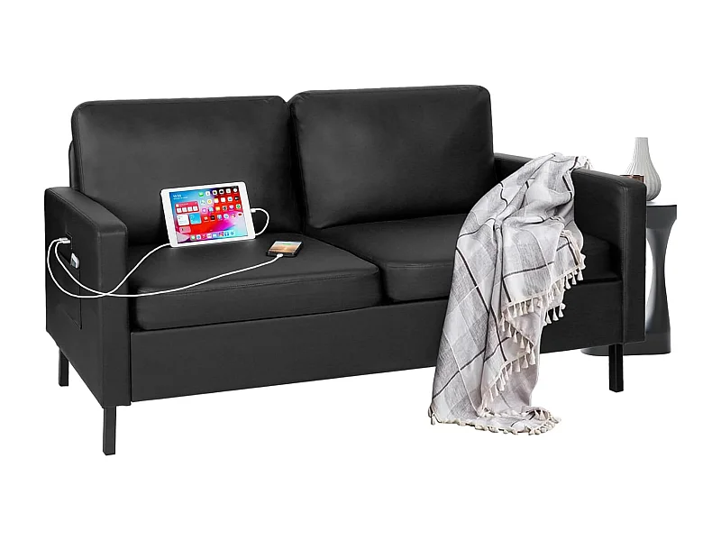 Canapé 2 Places Canapé-lit avec Fonction de Couchage Canapé Convertible Canapés avec Dossier réglable en Tissu Style Simple Noir