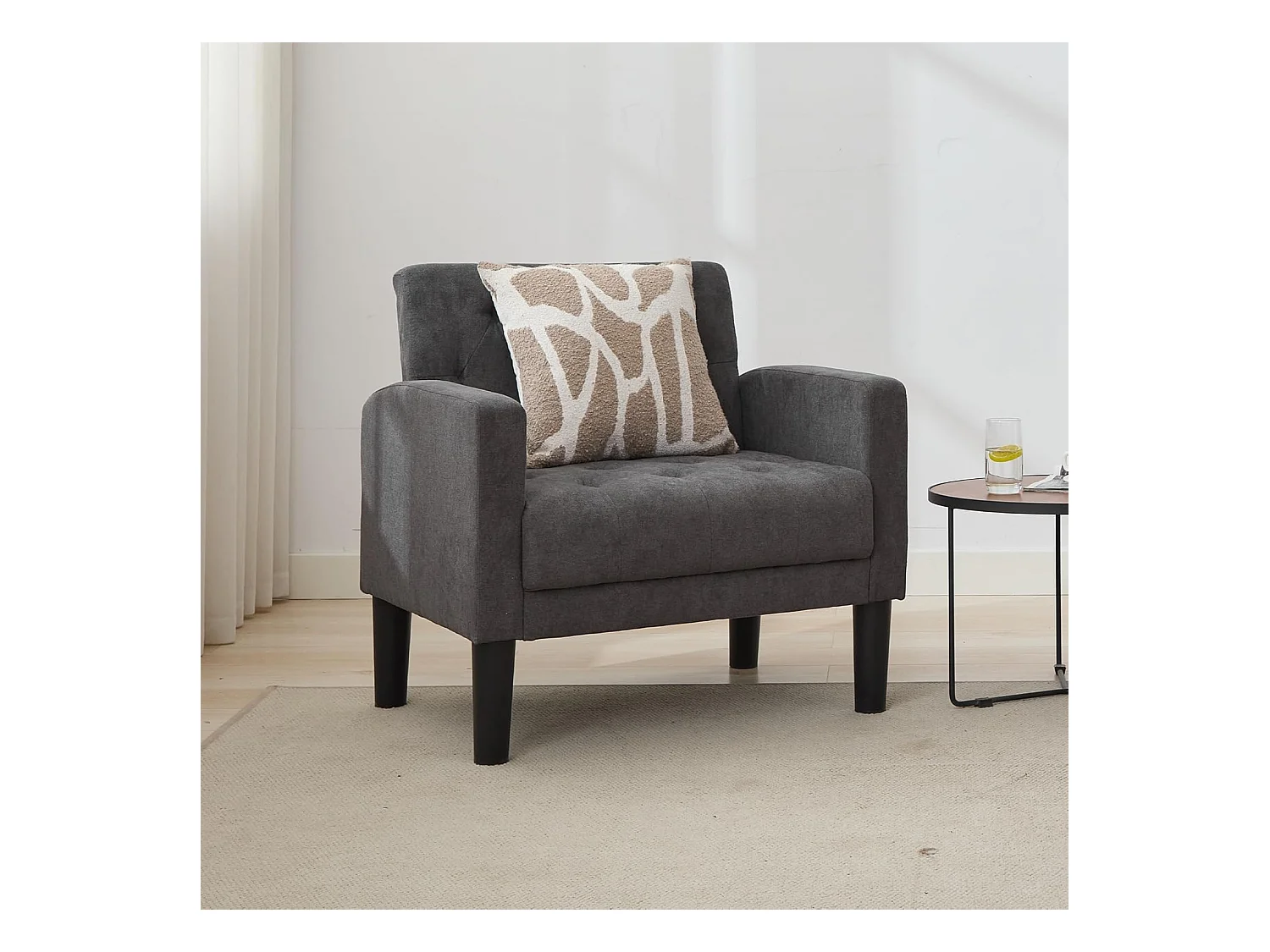 Fauteuil de Salon Moderne Canapé 1 Place avec Coussins Confortable Fauteuil Relax pour Salon Cadre en Bois Fauteuil (Gris foncé)