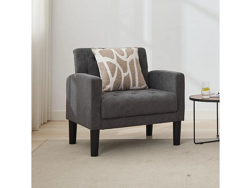 Fauteuil de Salon Moderne Canapé 1 Place avec Coussins Confortable Fauteuil Relax pour Salon Cadre en Bois Fauteuil (Gris foncé)