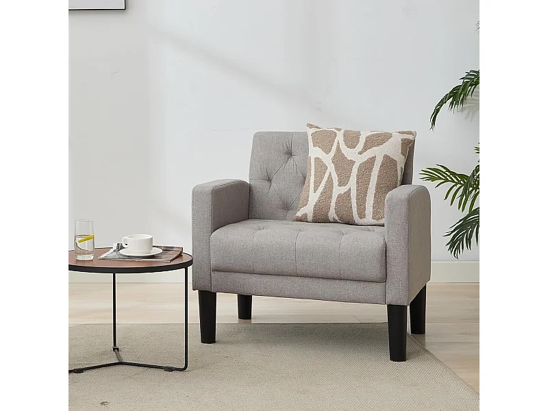 Fauteuil de Salon Style Mid-century Canapé 1 Place avec Coussins Confortable Fauteuil Relax pour Salon Cadre en Bois Fauteuil (Gris clair)