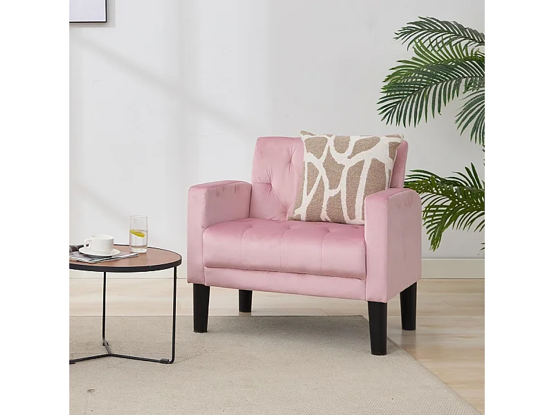 Fauteuil de Salon Style Mid-century Canapé 1 Place avec Coussins Confortable Fauteuil Relax pour Salon Cadre en Bois Fauteuil (Rose)