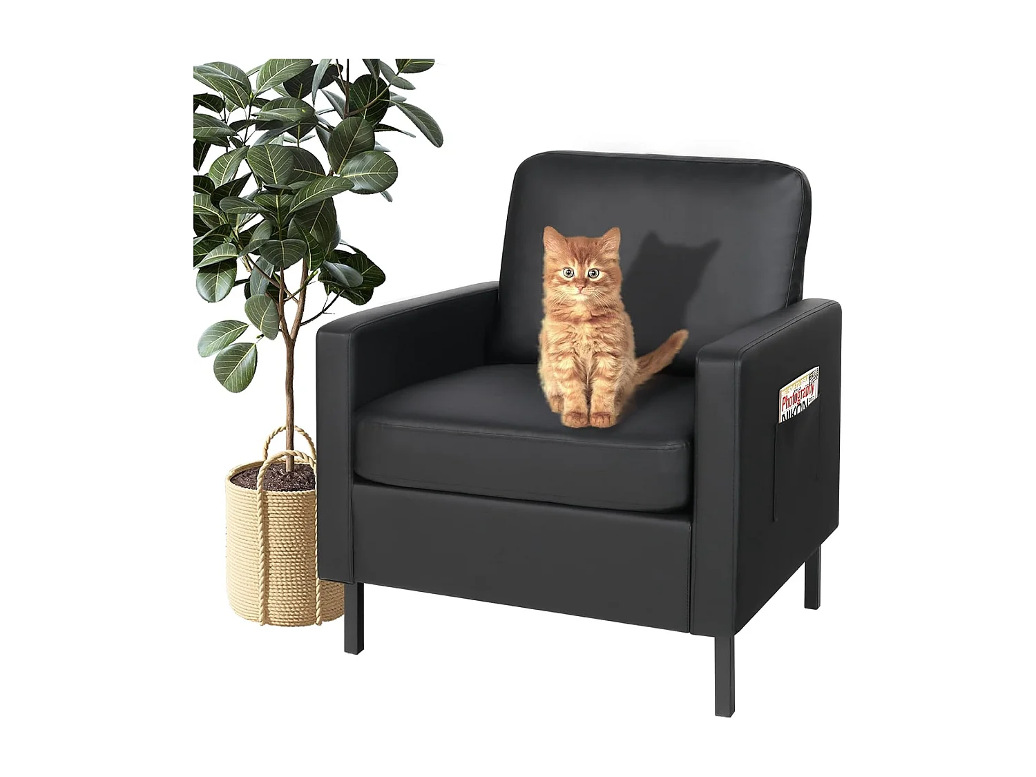 Fauteuil de Salon Fauteuil Relax avec Coussins Canapé 1 Place Confortable Canapés pour Salon Cadre en Bois Fauteuil Style Simple Noir