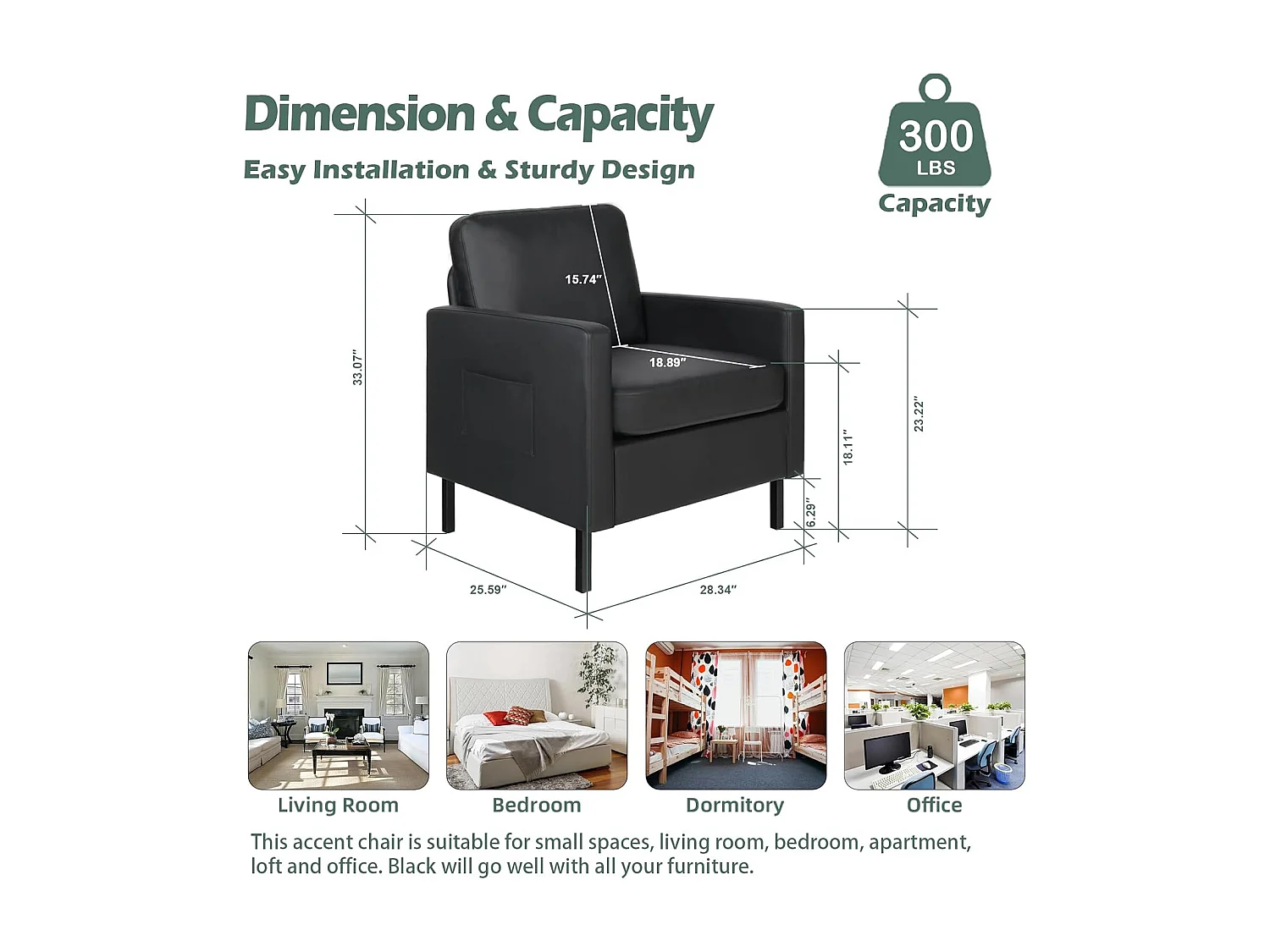 Fauteuil de Salon Fauteuil Relax avec Coussins Canapé 1 Place Confortable Canapés pour Salon Cadre en Bois Fauteuil Style Simple Noir