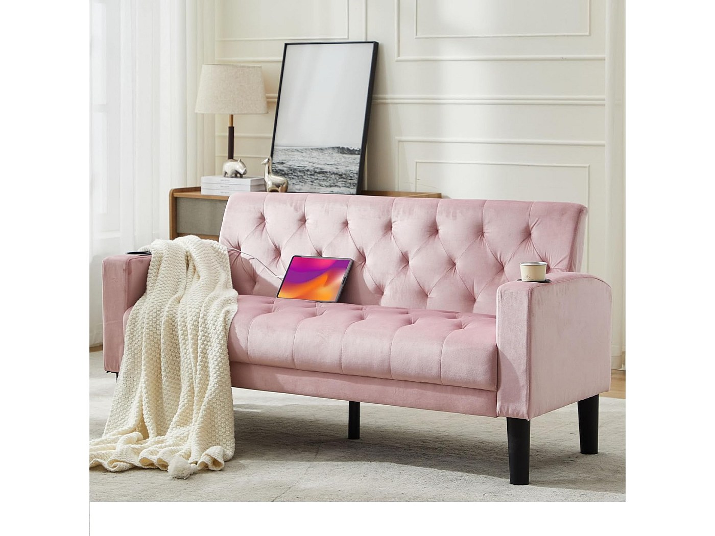 Canapé 2 Places Compact - Structure Bois FSC - Housse Polaire Amovible - Sans Outils - Pour Salon, Chambre, Bureau