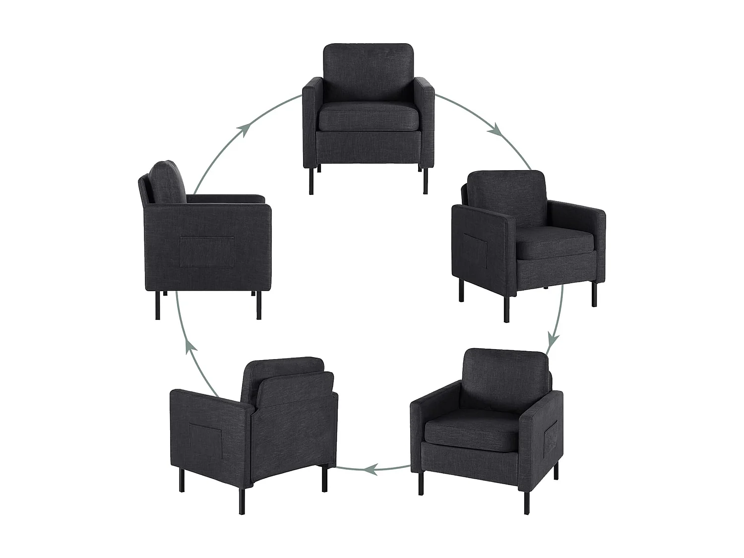 Fauteuil de Salon Fauteuil Relax avec Coussins Canapé 1 Place Confortable  Canapés pour Salon Cadre en Bois Fauteuil Style Simple Gris foncé