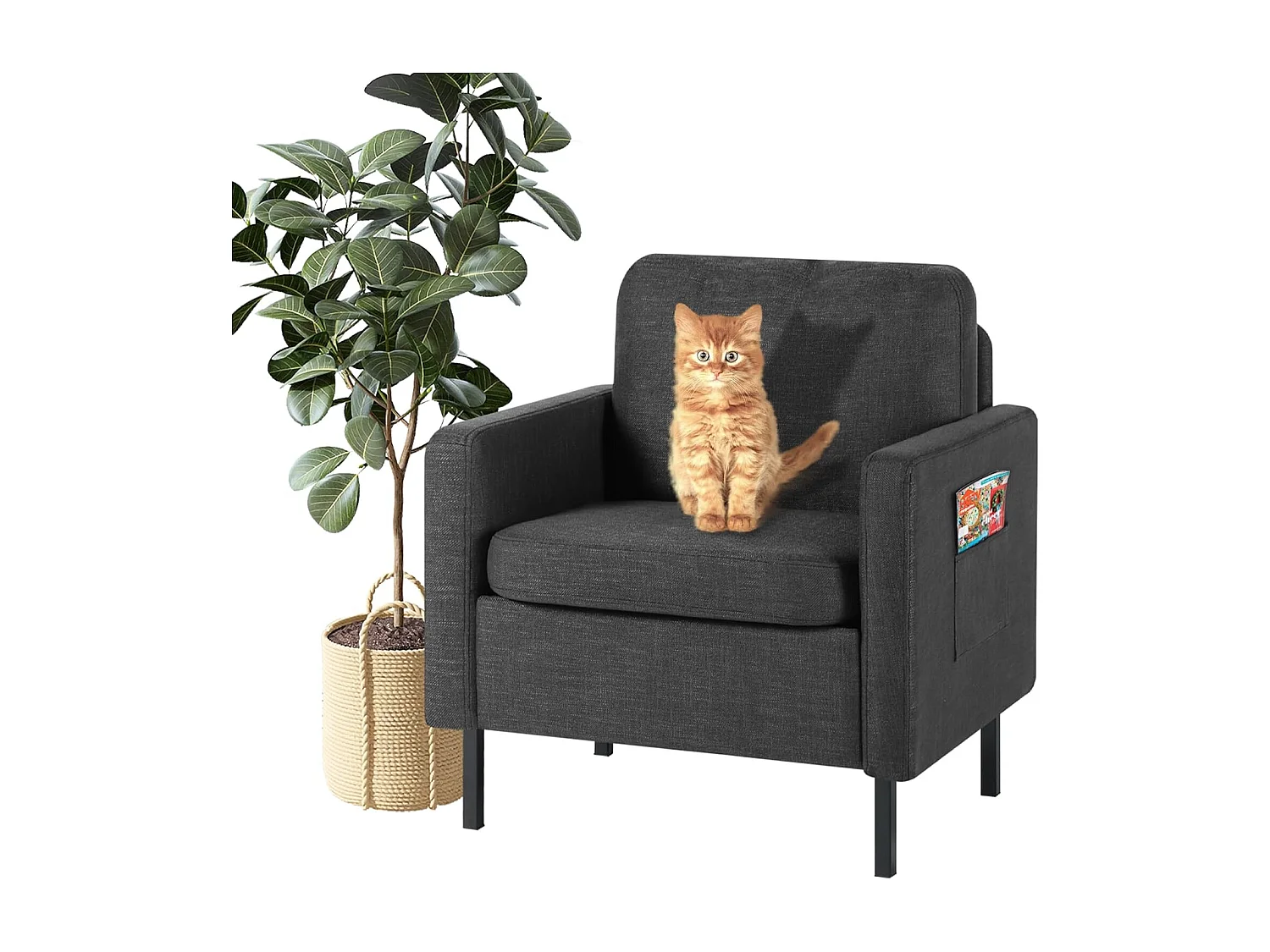 Fauteuil de Salon Fauteuil Relax avec Coussins Canapé 1 Place Confortable  Canapés pour Salon Cadre en Bois Fauteuil Style Simple Gris foncé