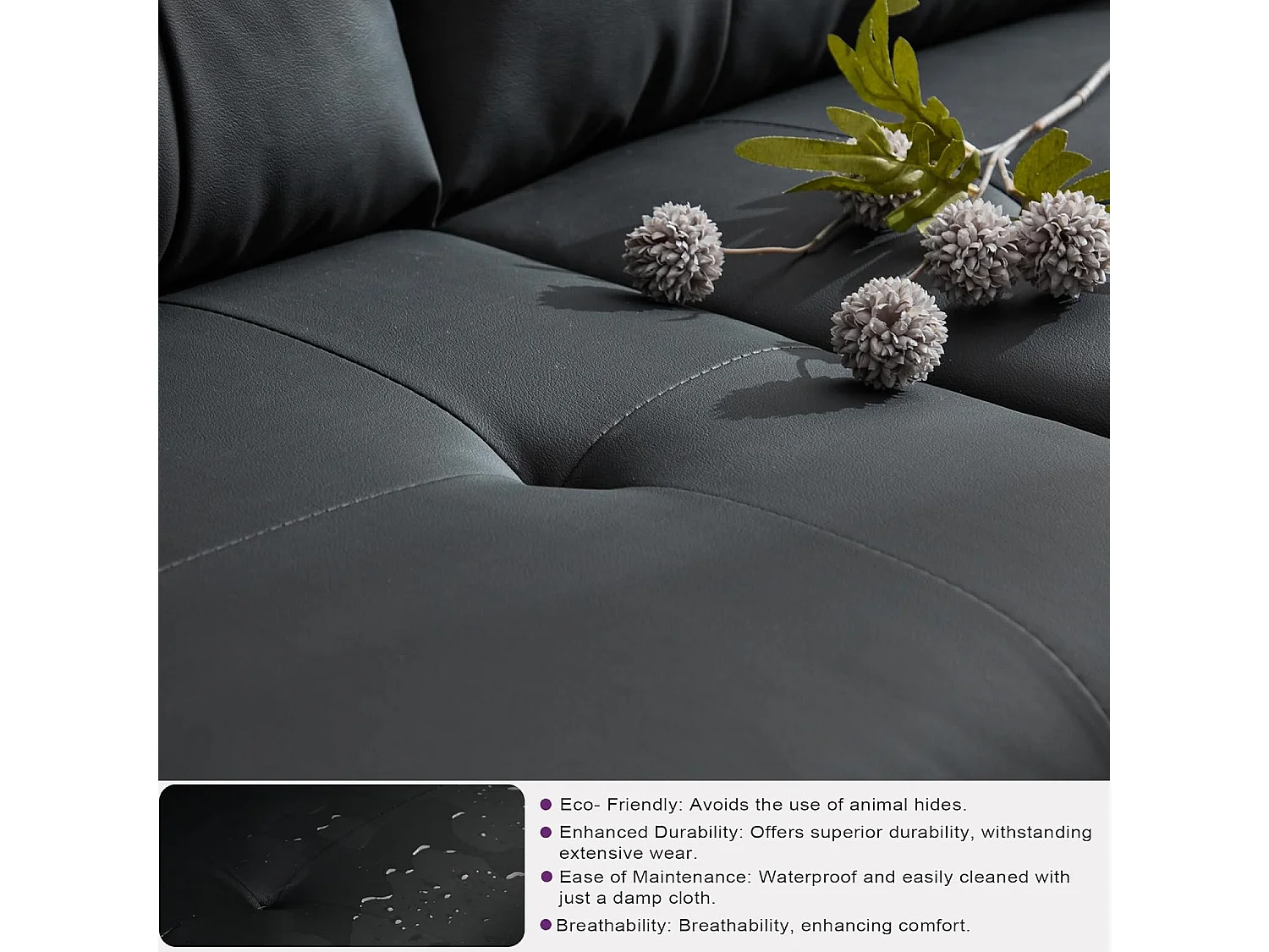 Fauteuil de Salon Style Moderne Canapé 1 Place Confortable Fauteuil Relax avec Coussins pour Salon Cadre en Bois Fauteuil Support Lombaire Noir