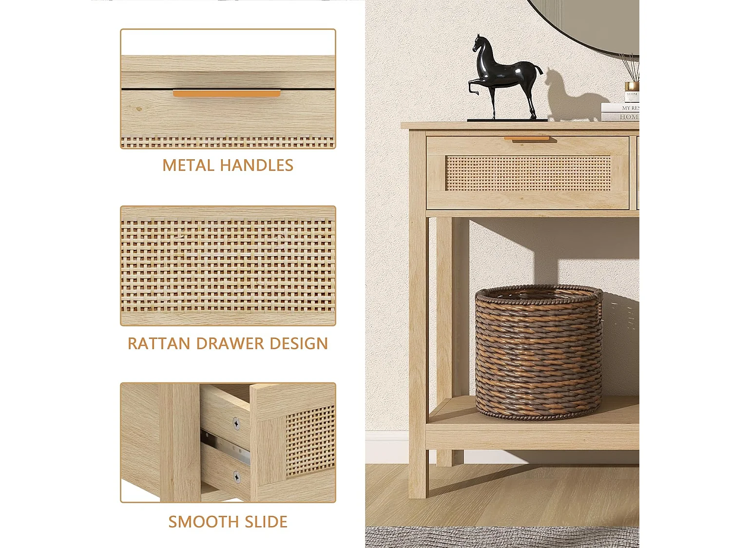 Table Console Table d'Entrée avec 2 Tiroirs 112cm Table Console pour Entrée Chambre Style Moderne Couleur bois