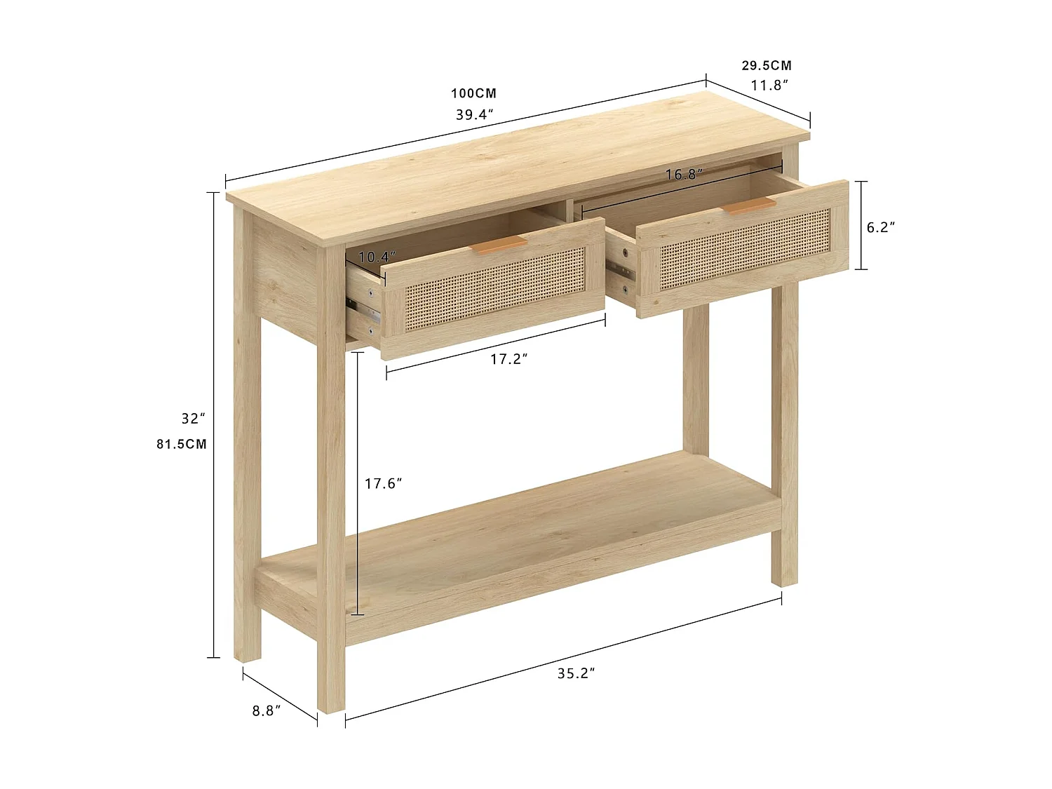 Table Console Table d'Entrée avec 2 Tiroirs 112cm Table Console pour Entrée Chambre Style Moderne Couleur bois