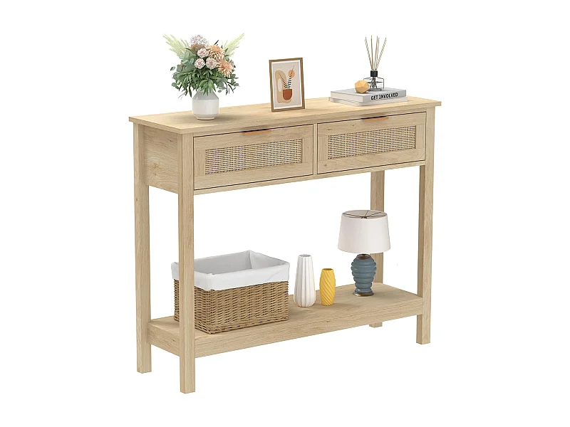 Table Console Table d'Entrée avec 2 Tiroirs 112cm Table Console pour Entrée Chambre Style Moderne Couleur bois