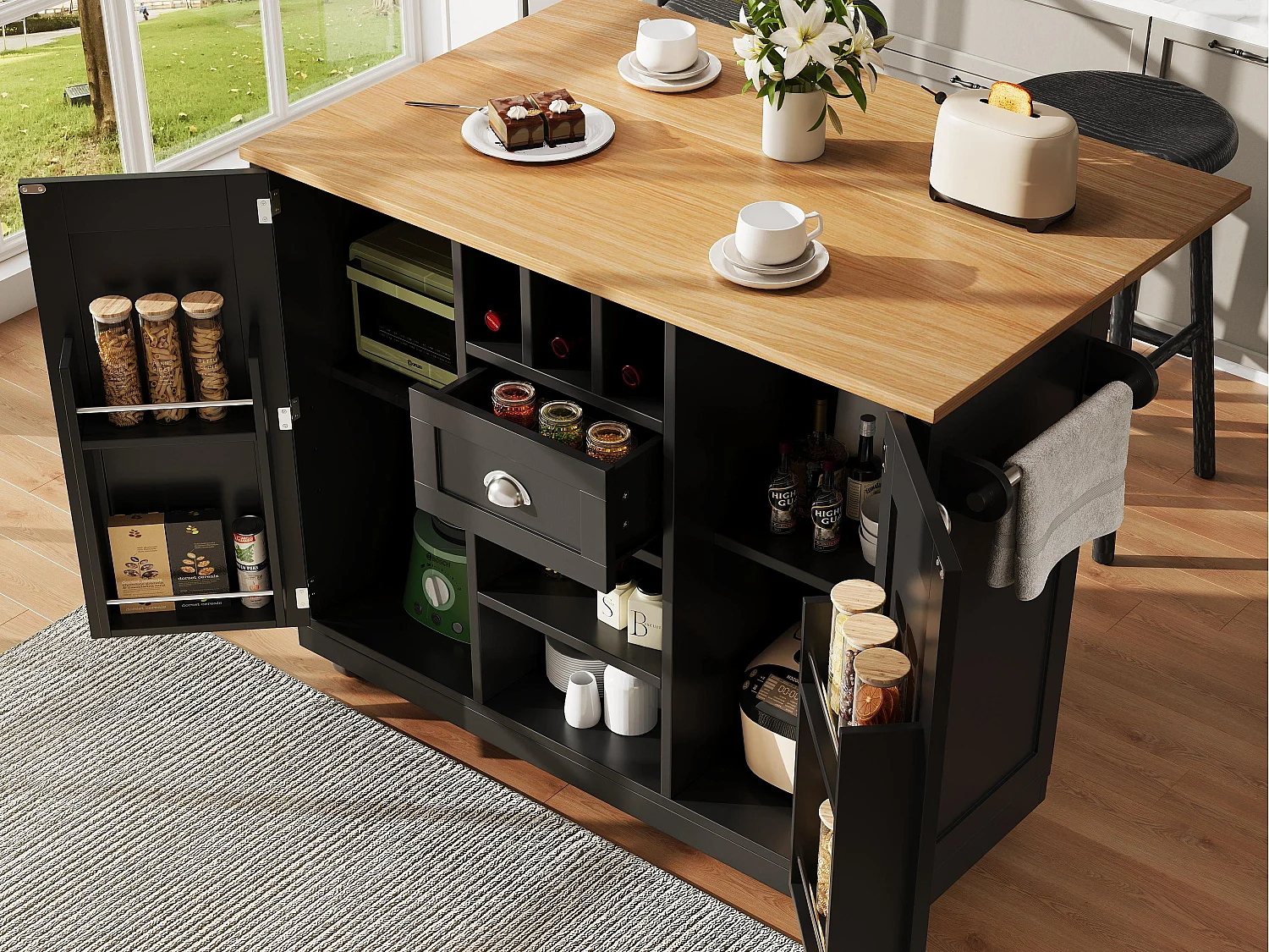 Îlot De Cuisine Sur Roulettes, Espace Repas Extensible, îlot De Cuisine Sur Roulettes Espace Repas Extensible Ilot De Cuisine Avec Tiroirs Multifonctionnels Ilot De Cuisine Mobile 99155103