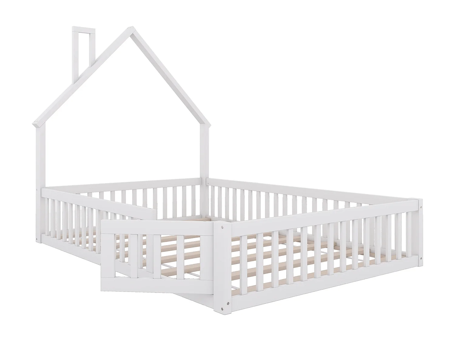 Letto a casetta bambino 140×190 cm - Letto con rete a doghe - Legno massello - Bianco (senza materasso)