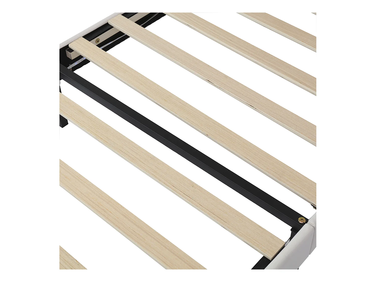 Tapicerowane łóżko dziecięce 90x200 cm - zagłówek w kształcie uszu kota - z LED - z stelażem na listwach - PU - Beżowe + Brązowe