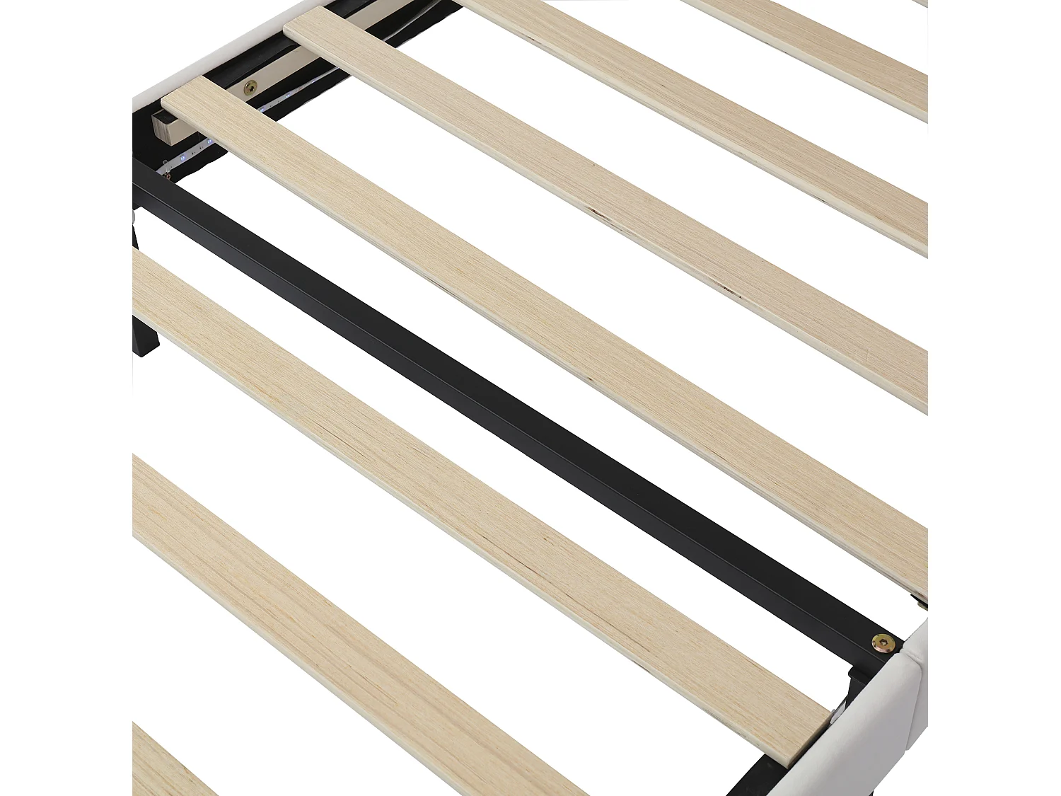 Lit enfant rembourré 90x200 cm - tête de lit en forme d'oreilles de chat - avec LED - avec sommier à lattes - PU - Beige + Marron