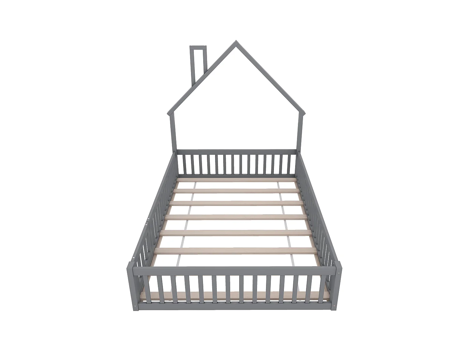 Lit cabane enfant 140x190cm - Lit avec sommier à lattes - Bois massif - Gris (sans matelas)