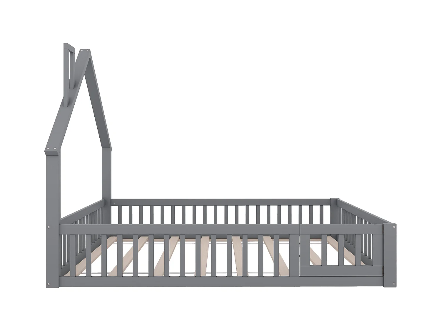 Lit cabane enfant 140x190cm - Lit avec sommier à lattes - Bois massif - Gris (sans matelas)