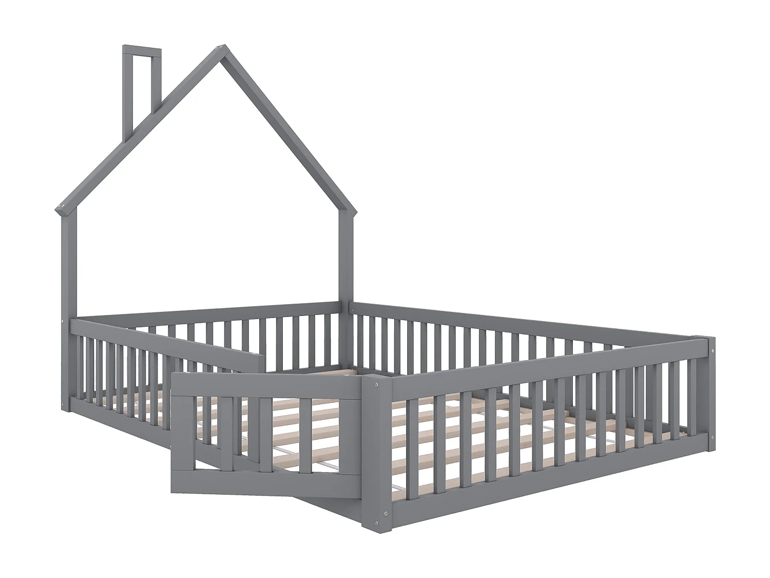 Lit cabane enfant 140x190cm - Lit avec sommier à lattes - Bois massif - Gris (sans matelas)