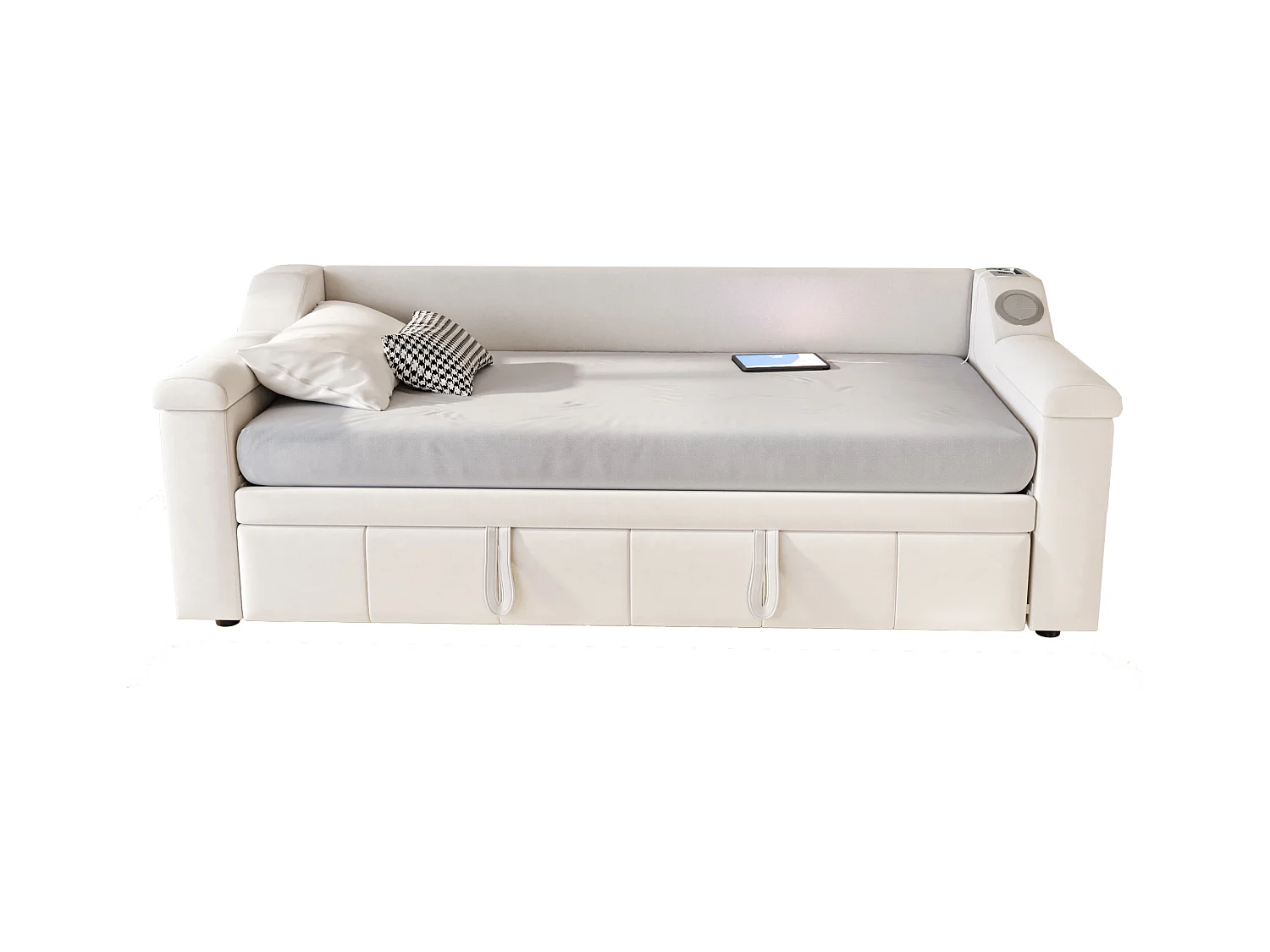 Canapé-lit rembourré 90x190cm - avec système audio Bluetooth Smart - tissu velours - beige(sans matelas)