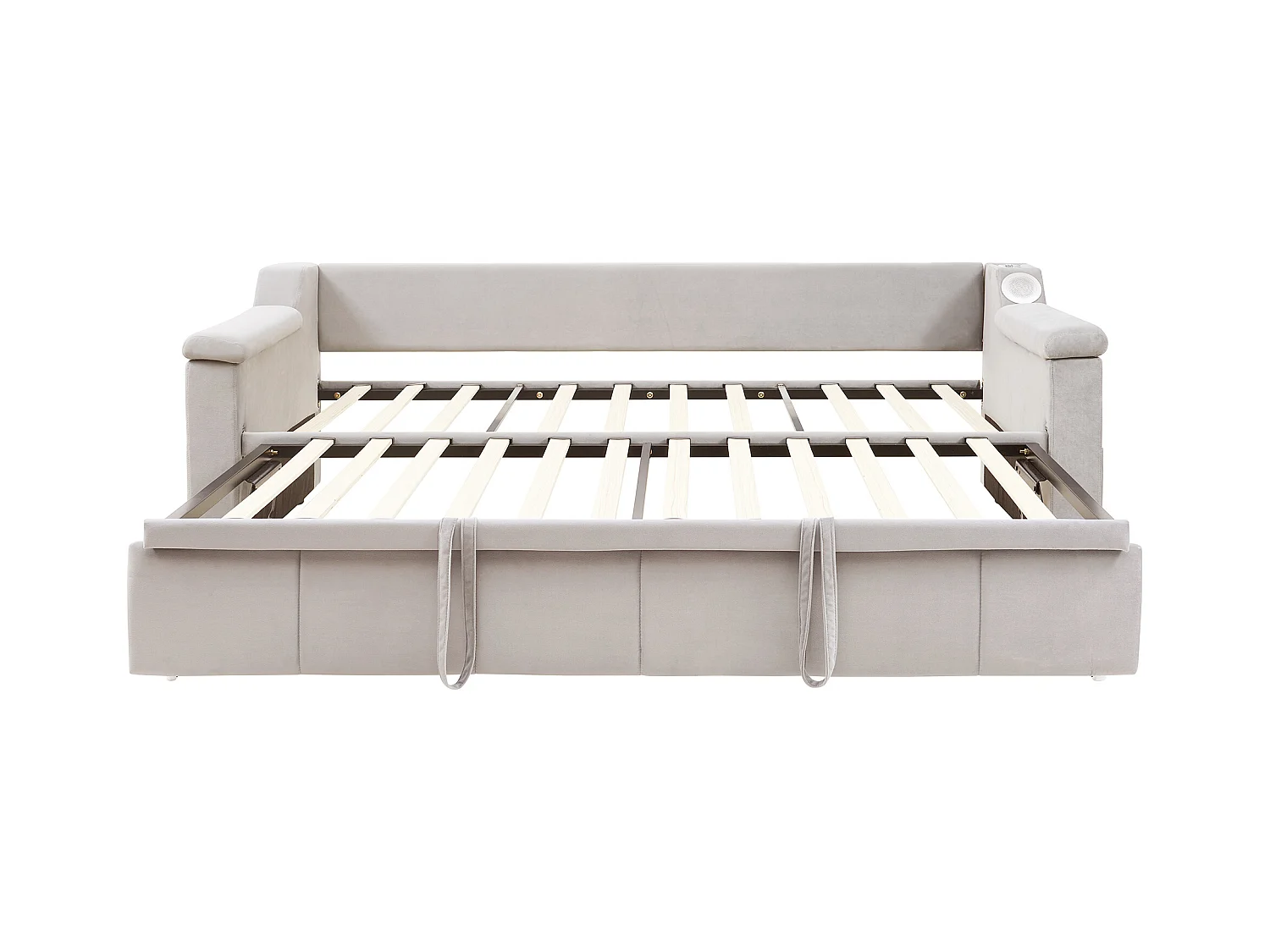 Canapé-lit rembourré 90x190cm - avec système audio Bluetooth Smart - tissu velours - beige(sans matelas)