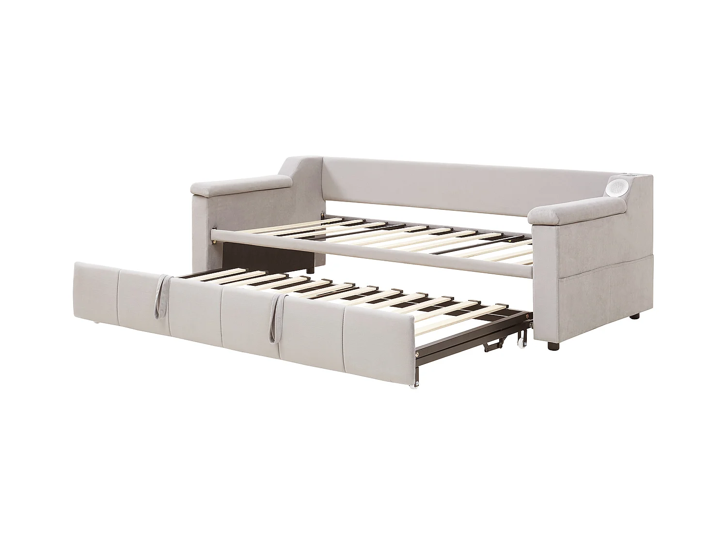 Canapé-lit rembourré 90x190cm - avec système audio Bluetooth Smart - tissu velours - beige(sans matelas)