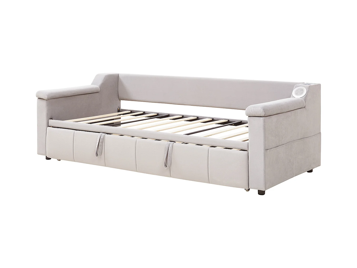 Canapé-lit rembourré 90x190cm - avec système audio Bluetooth Smart - tissu velours - beige(sans matelas)