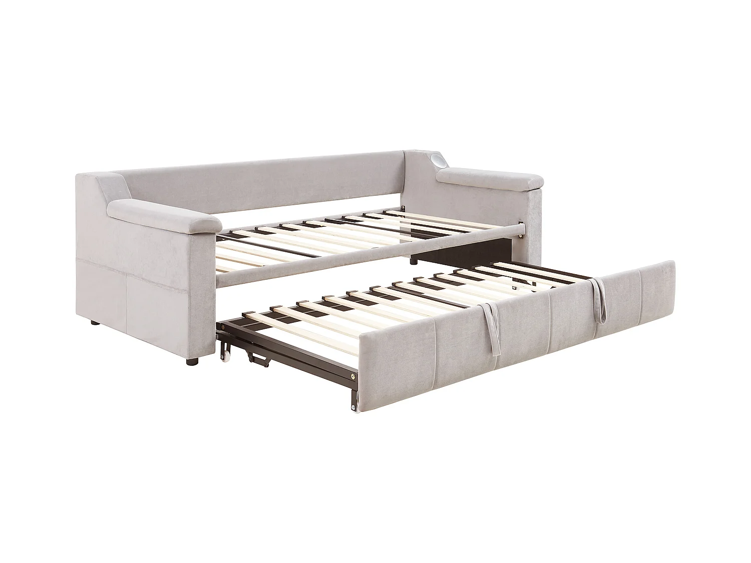 Canapé-lit rembourré 90x190cm - avec système audio Bluetooth Smart - tissu velours - beige(sans matelas)
