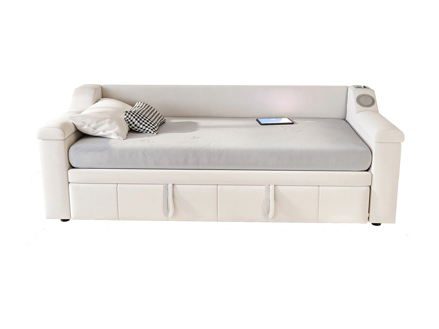 Gepolstertes Schlafsofa 90x190cm - mit Smart Bluetooth-Audiosystem - Samtstoff - Beige (Matratze nicht enthalten)